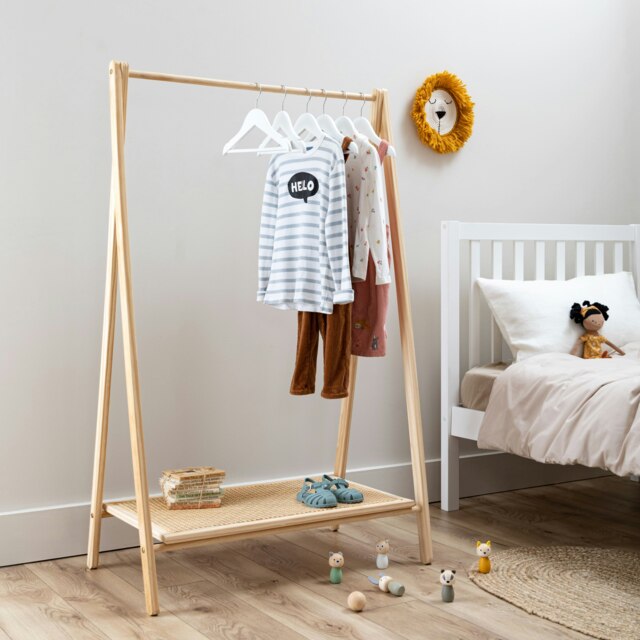 Nelly Clothes Rail and Shoe Rack In Natural Rattan Brown Length 86cm x Depth 48cm x Height 138cm