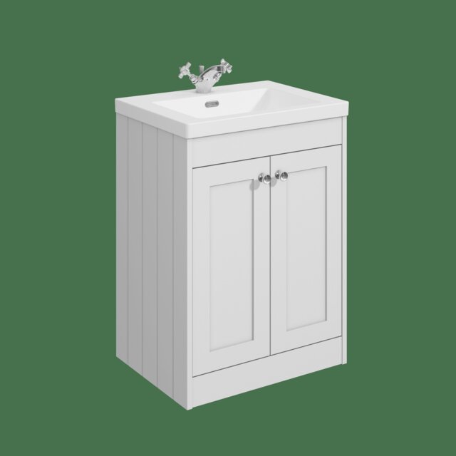 Balterley Floor Standing 2 Door Unit with Minimalist Basin 1 Tap Hole - Set B White 800 x 600 x 453mm