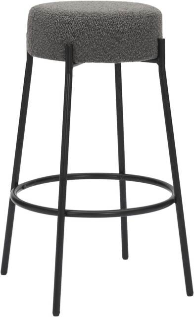 Rotonda Bouclé Kitchen Bar Stools, Fixed Height Metal Legs With Footrest, Breakfast Bar Stool - Grey (66cm)