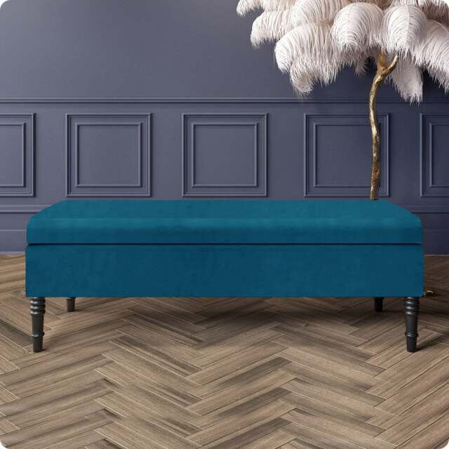 Safar Plain 90cm Ottoman Storage Bench - Plush Velvet Shoe Bench - Emerald Green Upholstery Footstool with Storage