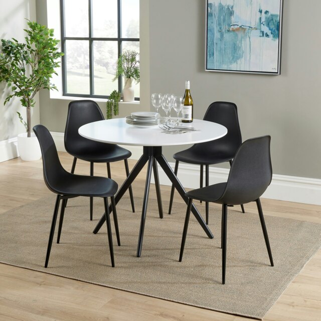 Aspen White 100cm Round Dining Table with 4 Curve Plastic Chairs - Modern Dining Set Black Black One Size 1