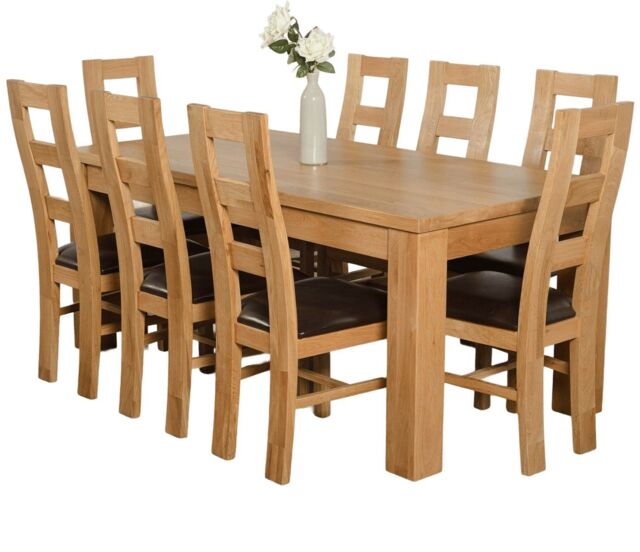 Dakota 182 x 92cm Oak Large Dining Table and 8 Yale Chairs Brown Brown