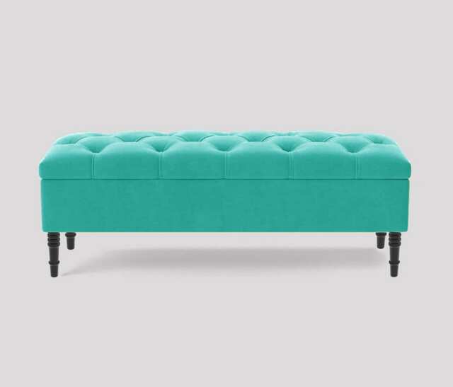 Alyana 137cm Wide Tufted Rectangle Ottoman Storage Bench - Upholstery Velvet Shoe Bench with Turned Wooden Legs