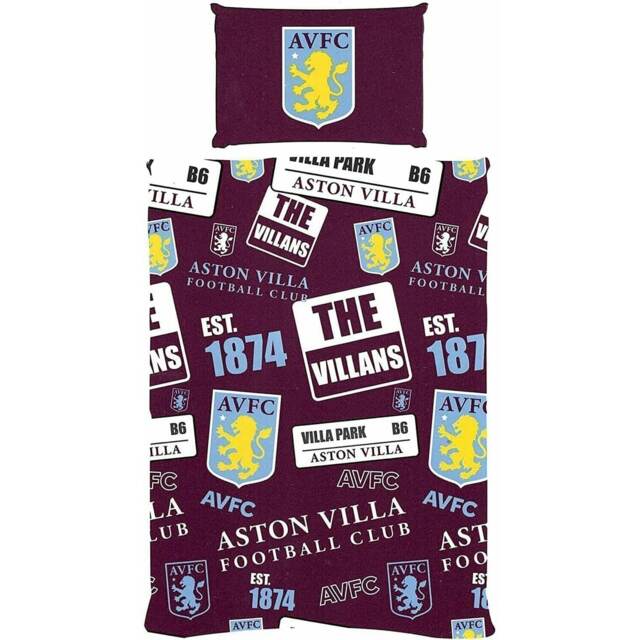 Aston Villa FC Patchwork Duvet Cover Set - Burgundy/Yellow/White - Single
