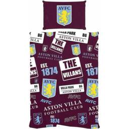 Aston Villa FC Patchwork Duvet Cover Set - Burgundy/Yellow/White - Single