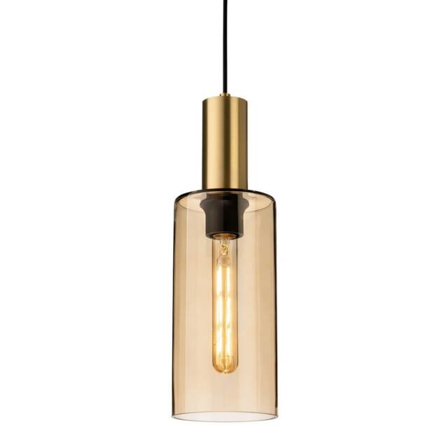 Rimini Pendant Satin Brass with Smoked Amber Glass 1xE27