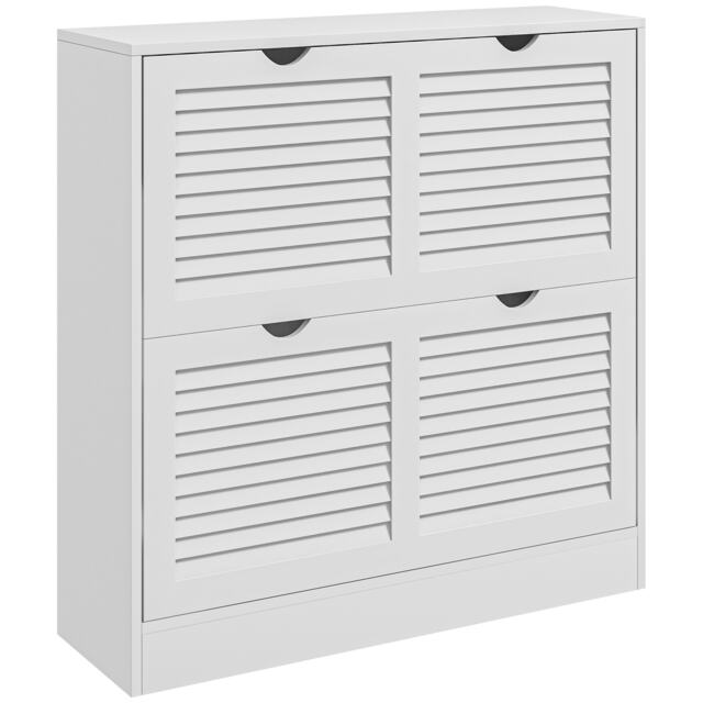 HOMCOM Slim Shoe Storage Cabinet with 2 Flip Drawers for Entryway, White White White