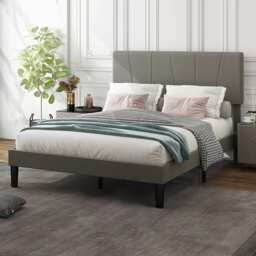 HOMCOM Double Bed Frame with 5-Level Adjustable Velvet Upholstered Headboard, Wooden Slats Mattress Foundation, No Box Spring Needed, Grey