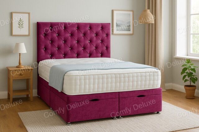 Ottoman Foot Lift Pink Naples 2ft6 Small Single Divan Bed With Mattress & Headboard