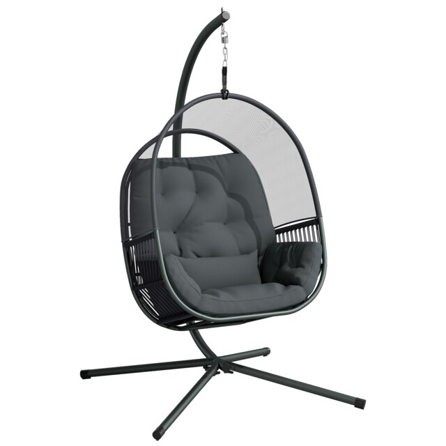 Outsunny Hanging Egg Chair with Stand, Cushions for Garden, Dark Grey