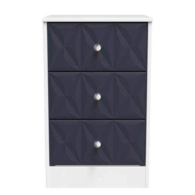 Memphis 3 Drawer Bedside Cabinet in Indigo Matt & White Matt (Ready Assembled) Blue Indigo Matt & White Matt