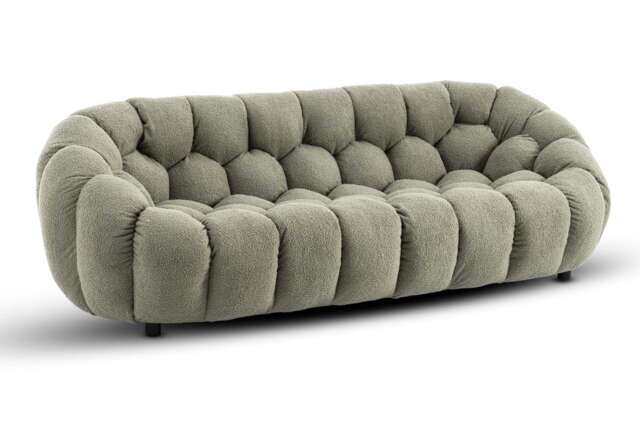 Teddy Boucle Fabric Sage Green 3 Seater Sofa ATRANI