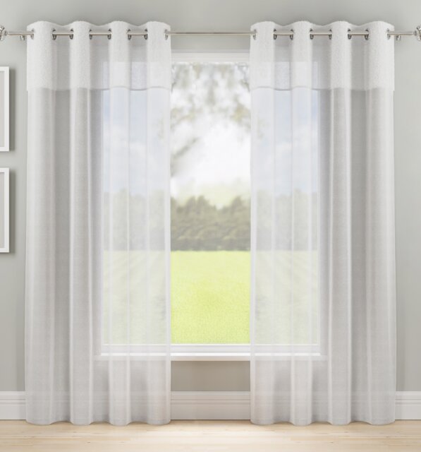 "Andorra White Textured Header Sheer Voile Panels - Pair 140 x 183cm (55x72"") White White 2"