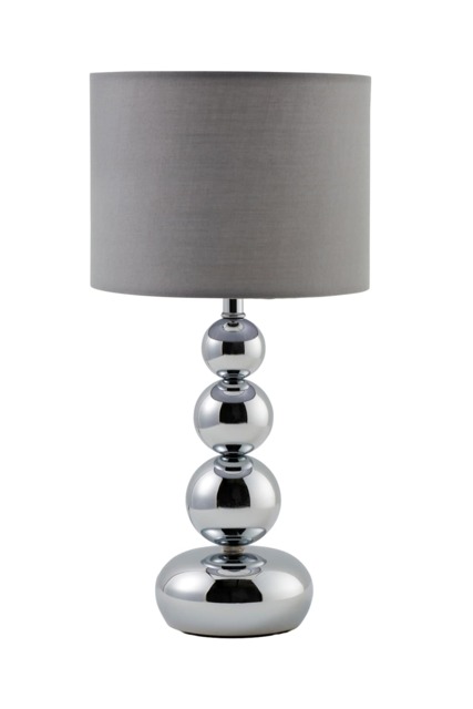 ValueLights Marissa Chrome Table Lamp With Grey Faux Silk Shade Chrome