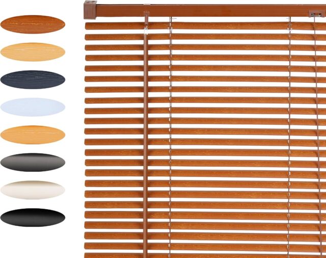 Lister Cartwright 25mm PVC Venetian Blinds Windows Easy Fit Child Safety Included (Dark Wood Textured, 145 cm Width x 160 cm Drop)