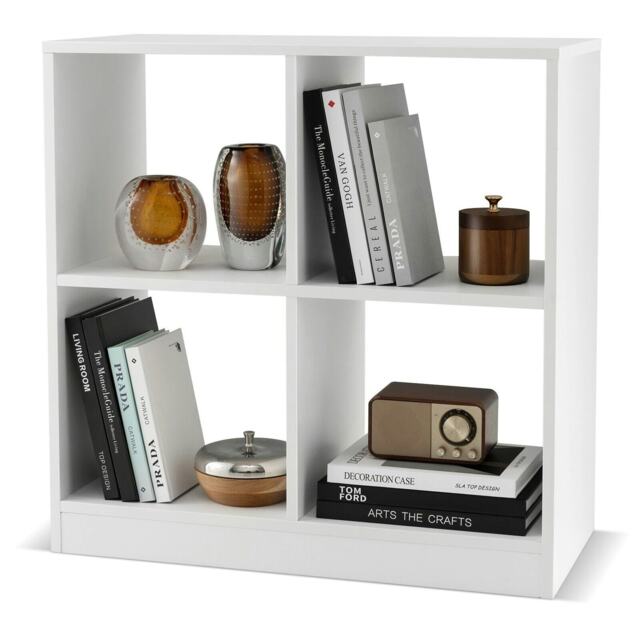 COSTWAY 4-Cube Wooden Bookcase Open Back Bookshelf White