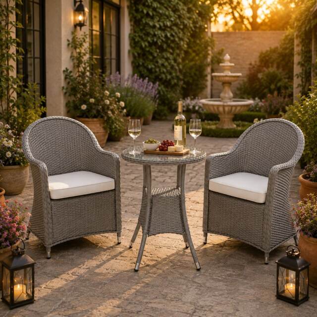 Sorrento 3-Piece Rattan Bistro Aluminium 2-Seater Garden Dining Set with Table & Chairs