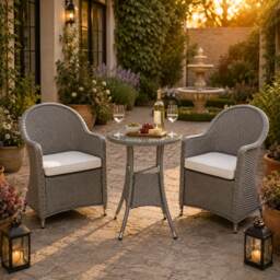 Sorrento 3-Piece Rattan Bistro Aluminium 2-Seater Garden Dining Set with Table & Chairs