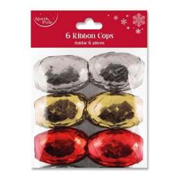 Red, Gold & Silver Metallic Ribbon Cops - Pack of 6