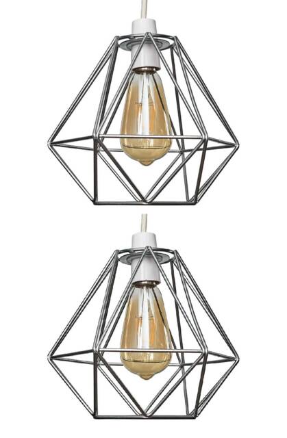 ValueLights Diablo Pair Chrome Metal Ceiling Pendant Shades Silver