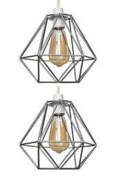 ValueLights Diablo Pair Chrome Metal Ceiling Pendant Shades Silver