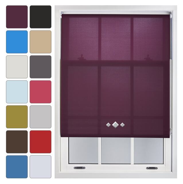 FURNISHED Daylight Roller Blinds with Triple Diamond Eyelet Cut to Size Sheer Fabric Purple Aubergine (W) 210cm x (L) 165cm