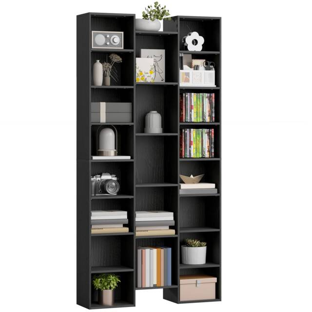 HOMCOM 21-Cube Tall Bookcase, Modern Cube Book shelf with 10 Adjustable Shelves, Freestanding Multi-Functional Storage Unit for Living Room, Home Office, Bedroom, 181 x 89.5W cm, Black Black Black