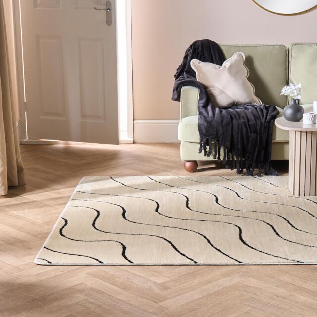 OHS Tufted Contour Rug Soft Floor Carpet Non Slip Area Mat - 120 x 170cm Cream Monochrome 120cm x 170cm