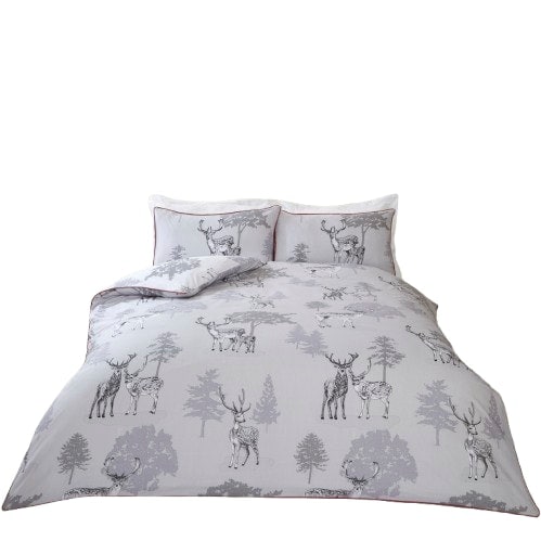 Sherwood Reindeer Polycotton Reversible Duvet Cover Set with Pillowcase Grey Single 1