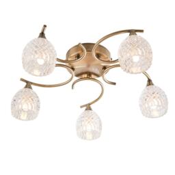 Boyer 5 Light Semi Flush Multi Arm Ceiling Light Antique Brass, Glass, G9