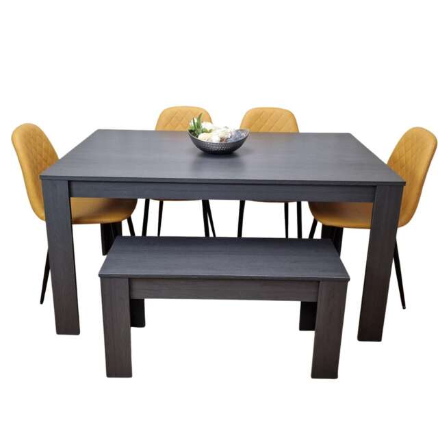 Dining Table and 4 Chairs With Bench Modern Dining Table Set With 4 Mustard Gem Chairs And Bench