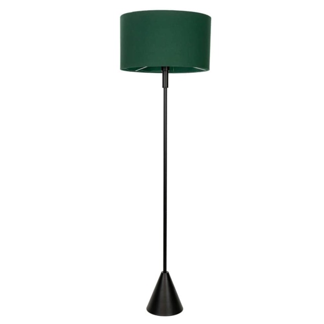 ValueLights Mitch Forest Green Shade Black Wood Stem Triangle Floor Lamp and Bulb