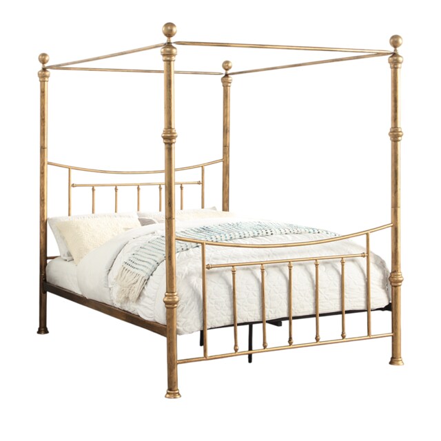 Westminster Victorian Style Antique Brass Effect 4 Poster Canopy Bed Frame Bronze Antique Brass Double