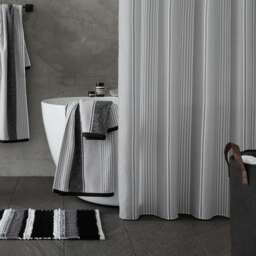 Catherine Lansfield Textured Stripe Shower Curtain Silver Silver Grey One Size
