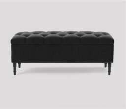 180cm Swiss Chesterfield Ottoman Storage Bench- Plush Velvet Shoe Bench - Black Upholstery Footstool with Storage