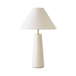 ValueLights Margot White Marble Table Lamp Linen Taper Shade