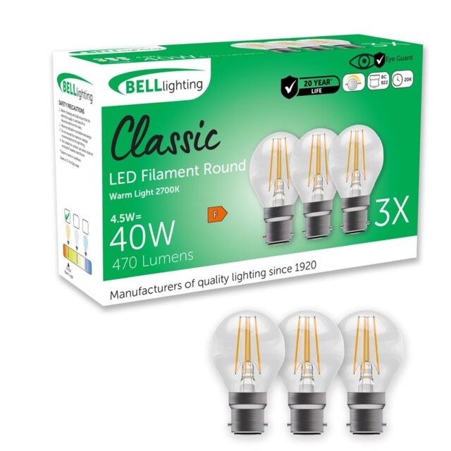 BELL Lighting B22 Bayonet Dimmable LED Filament Golf Ball 4.7W White Warm White - 2700K 3