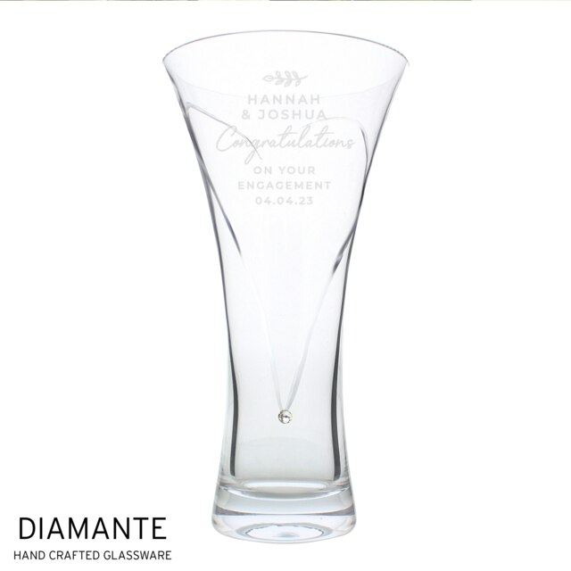 Personalised Hand Cut Diamante Heart Vase Clear