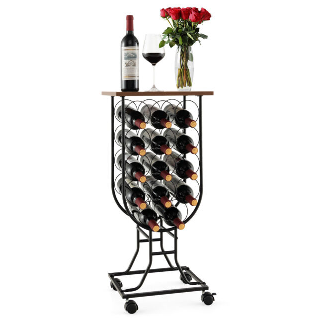 Movable Wine Storage Organizer 14 Bottles Wine Rack w/Detachable Lockable Wheels