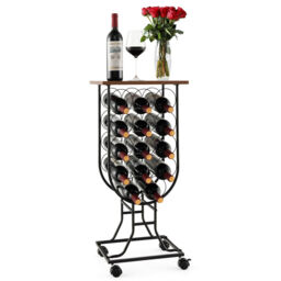 Movable Wine Storage Organizer 14 Bottles Wine Rack w/Detachable Lockable Wheels