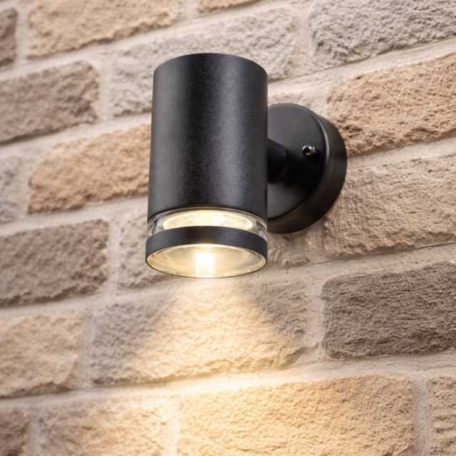 CGC Lighting Jennifer Black Outdoor Cylinder Wall Light, Single GU10 Black Black Height: 11.2 cm, Width: 7.6 cm, Depth: 10.5 cm
