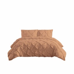 Pintuck Pinch Pleated Polycotton Duvet Cover And Pillowcases Set Bed Linen Brown Latte Double