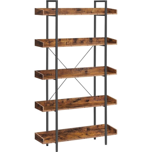 5-Tier Bookshelf Storage Unit with Spacious Shelves, Easy Assembly, Home and Office Use, Rustic Brown and Black