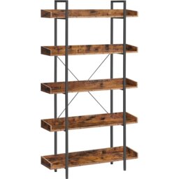 5-Tier Bookshelf Storage Unit with Spacious Shelves, Easy Assembly, Home and Office Use, Rustic Brown and Black