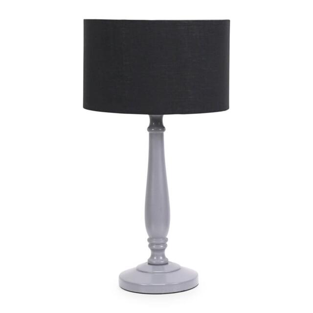 ValueLights Victoria Grey Wood Table Lamp Black Shade and Bulb