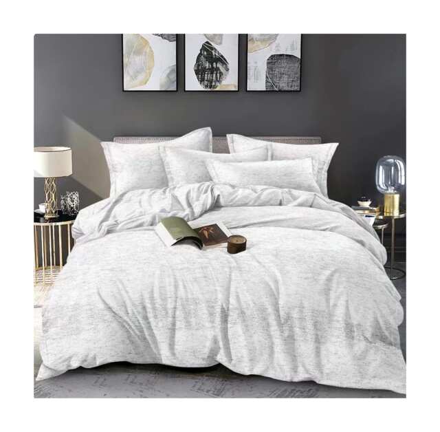 Ezysleep Silver Marl Printed Duvet Set - Luxurious Duvet Cover And Pillowcases Multi White/Grey