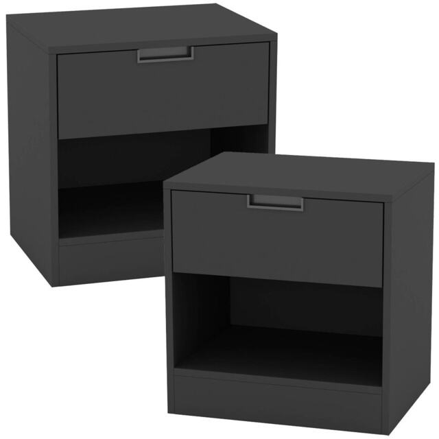Drawer Bedside Table Nightstand Shelf Cabinet Storage Unit Bedroom Furniture Multi 2 Black