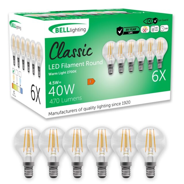 BELL Lighting E14 LED Filament Golf Ball 4.7W Energy Saving Light Bulb White Warm White - 2700K 6