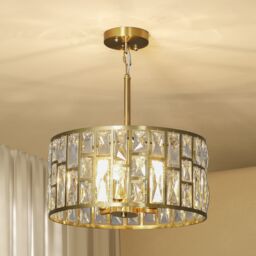 HOMCOM Modern Flush Mount Ceiling Light, Crystal Chandelier for Living Room Gold