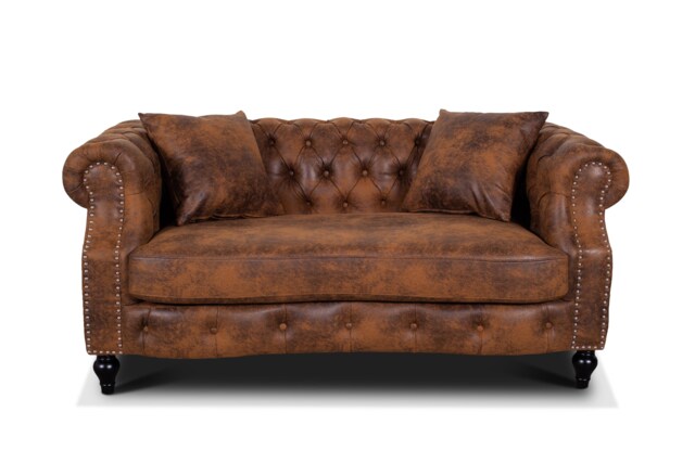 Faux Leather Suede Brown 2 Seater Chesterfield Sofa RICHMOND